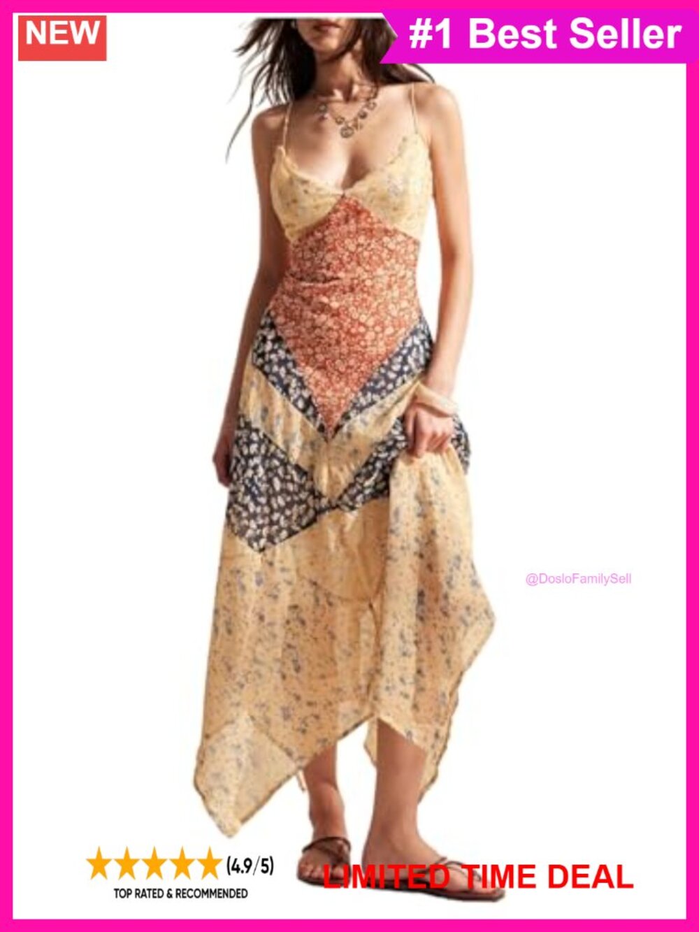 Boho Floral Maxi Cami Dress Backless V-Neck Sleeveless Sundress